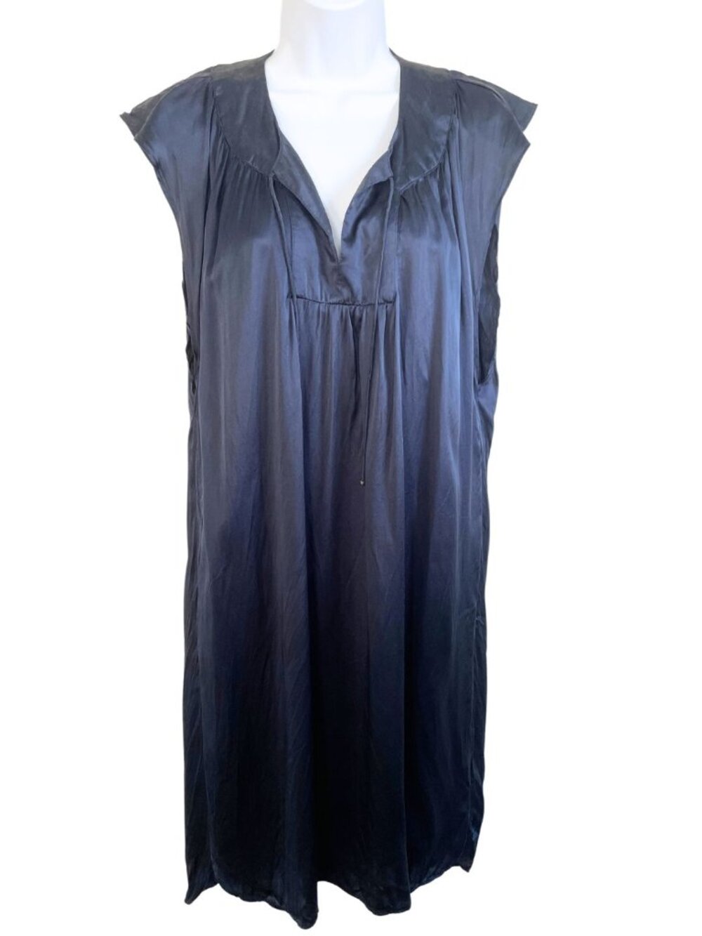 Calypso St. Barth Silk Shift Kaftan Dress Sz XS Navy Blue Bohomian Classic